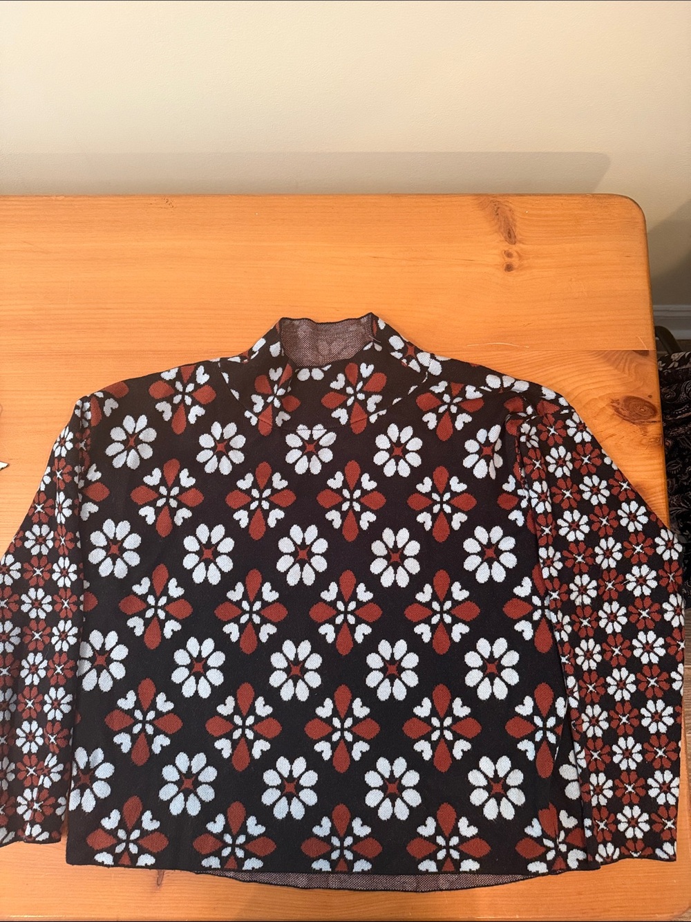 Maeve Carys Sweater with black brown and light blue retro pattern